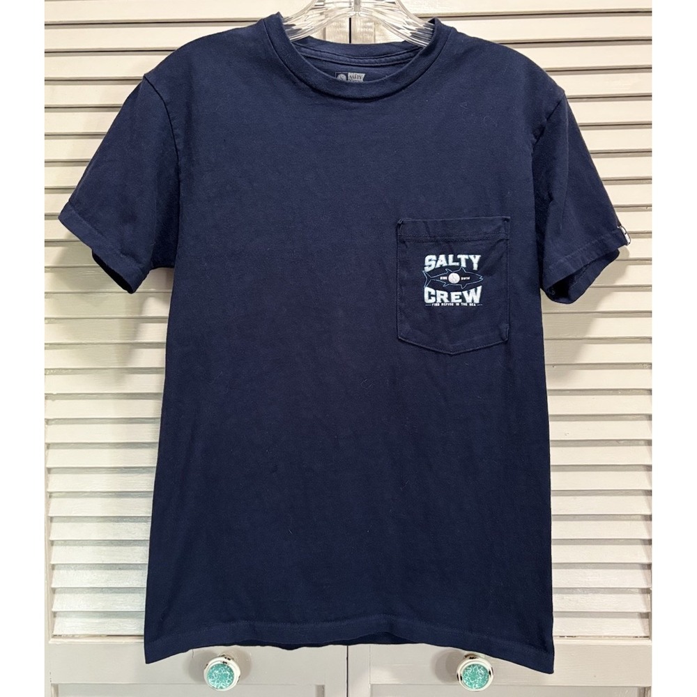 Salty Crew Blue Graphic Logo Print Crew Neck Short Sleeve T-Shirt‎ Size S Fish